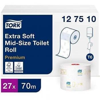 Tork 127510 Papel higiénico extra suave y compacto Premium de 3 capas compatibles con el sistema higiénico T6, 27 rollos
