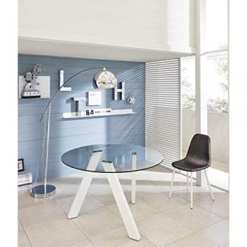 Mesa Fija Redonda de Vidrio Templado y Patas Blancas, 120 x 75 cm, Modelo Rondò
