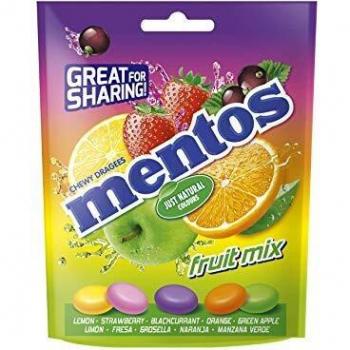 Mentos Mix Frutas, Caramelo Masticable con Zumo de Frutas - 7 bolsas de 160 gr