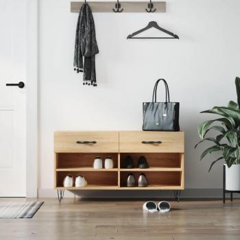 Banco zapatero de madera de ingeniería 102x35x55 cm en color Gris hormigón, Gris sonoma y Marrón roble
