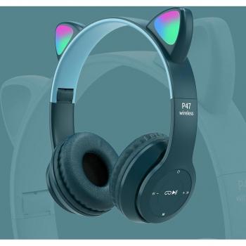 Auriculares Inalámbricos Plegables Oreja de Gato con Luz LED y Micrófono para Aprendizaje en Línea, Compatibles con Bluetooth