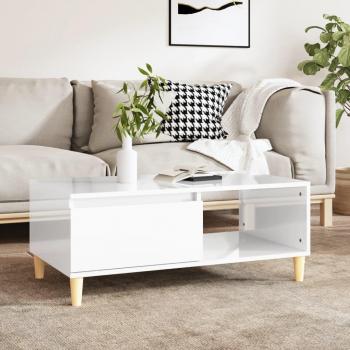 Mesa de centro madera contrachapada 90x50x36,5 cm blanco brillo vidaXL