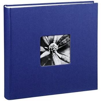 Álbum de fotos tradicional Jumbo Fine Art 30x30 cm, 100 páginas blancas, 400 fotos, cubierta azul con ventana
