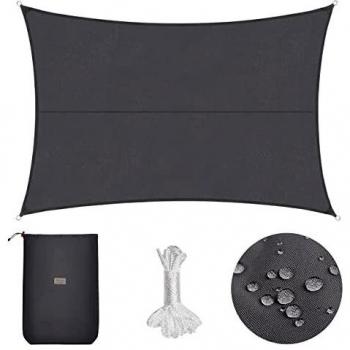 Sekey Toldo Vela de Sombra Impermeable 2.5x3.5m Rectangular Protección Rayos UV, Resistente al Desgarro, para Terraza Balcon Patio Exteriores Jardín, con Ojales y Cuerdas de Fijación, Antracita