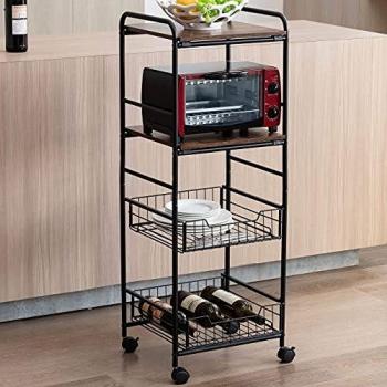 DYHOME Carrito Cocina 4 Niveles,Carrito de Servicio con Ruedas,Estilo Industrial, Estructura metálica, para Cocina y salón.