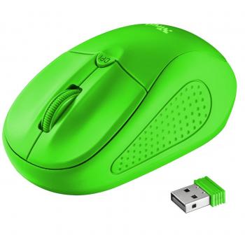 Ratón Inalámbrico Trust Primo en Verde Neón - Alcance de 8M, 1000/1600DPI, Apto para Diestros y Zurdos con Micro Receptor USB y Batería 2xAAA