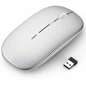 Anmck RatóN Inalambrico para Portatil,ErgonóMico Y Silencioso,RatóN Recargable,USB 2.4 G con Nano Receptor,1000/1200/1600 3 Niveles Ajustables dpi RatóN InaláMbrico para Computadora Mac Laptop-Plata