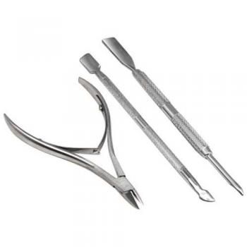 TRIXES Kit para el Cuidado de la Cutícula - 3 Piezas - Pinza Cortadora para Cutícula - Empujador y Arreglo - Acero Inoxidable