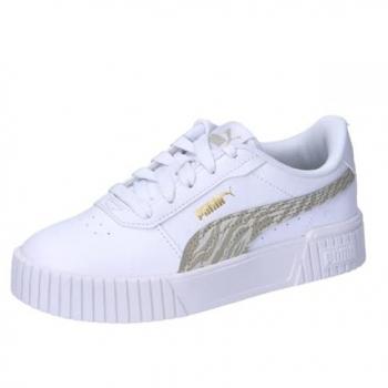 Zapatillas Puma Carina 2.0 Zebra para Niño, Color Blanco/Polvo del Desierto/Oro