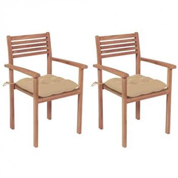 Teak Garden Chairs Set of 2 with Beige Cushions