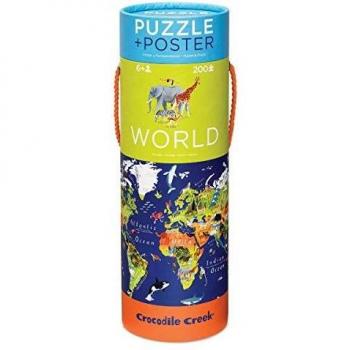 Crocodile Creek World Map 200 piece Jigsaw Puzzle and Matching Poster by Crocodile Creek
