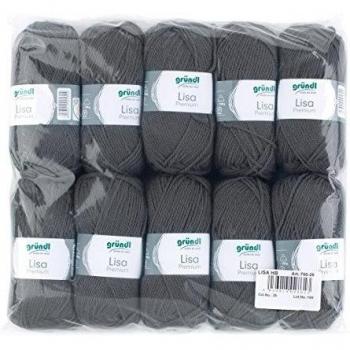 Gründl Lisa Premium Bolsa de 10 Ovillos, Acrílico, Gris Antracita, 32x27x6 cm, 1330