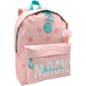 Mochila Americana Blin-Blin Dots Rosa con Accesorio Cono y Compartimento para Laptop, Medidas 31x14x40cm