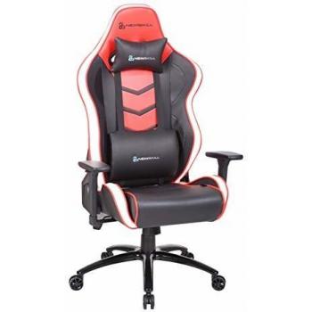Newskill - Silla Gamer Kaidan, Altura Ajustable, Respaldo Reclinable 180º, Reposabrazos 3D Regulable, PU Transpirable + Carbón, Pistón Gas Clase 4, Hasta 150Kg, Cojín Lumbar y Cervical, Color Rojo