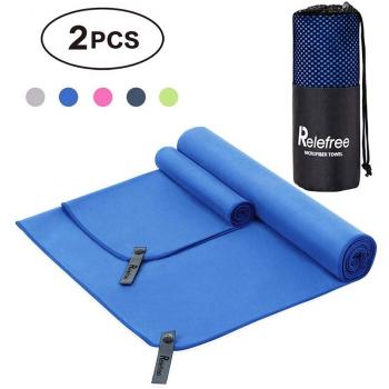 Relefree Toalla de microfibra, toalla deportiva o para el viaje, seco rápido, súper absorbente, antibacteriana, regalo de bolsa de malla, baño, yoga, sauna, camping, natación, gimnasio, playa