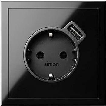 Simon Tapa para base de enchufe Schuko con cargador USB integrado, serie 100, 2,5 x 7,5 x 7,5 centímetros, color negro