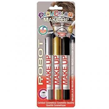 Set de Maquillaje Playcolor Thematics Robot en Barras - Oro/Plata/Negro, Blister de 3