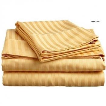 Crafts lino algodón egipcio satén de 400-thread-count Super suave 4 piezas Juego de sábanas, Gold Stripe, 160X210 Cm