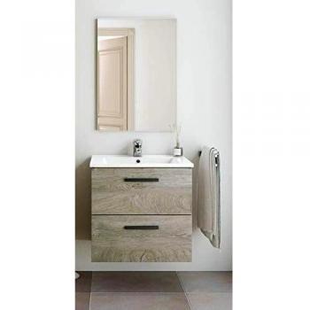 Kit Mueble de Baño Aruba 60 cm con 2 Cajones Suspendido Color Roble Alaska