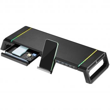 Ewent EW1268 Soporte para Monitor con Elevador RGB, Hub USB 3.0, Cajón y Soporte para Smartphone