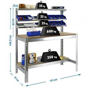 Banco de trabajo BT1 Simonwork Galva/Madera Simonrack 1445x1210x610 mms - Banco de trabajo resistente - mesa de trabajo industrial 600 Kgs de capacidad por estante