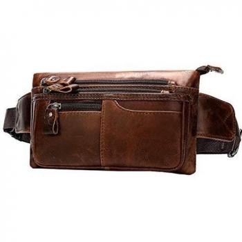 Xieben Vintage Fanny Pack De Cuero Bolso De La Cintura para Hombres Mujeres Viajes Senderismo Correr Cadera Cinturón Delgado Teléfono Celular Monedero Billetera Bolsa Marrón