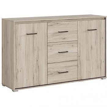Aparador Buffet Estratificado Beige y Gris con 2 Puertas y 3 Cajones