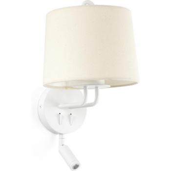 Aplique de pared con luz de lectura Montreal, Cuerpo de Acero, Tela 39 cm, color blanca/beige
