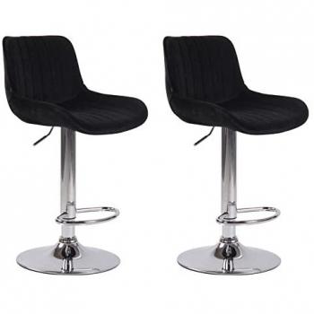 Set de 2 Taburetes de Bar Regulables en Terciopelo Negro con Base Cromada