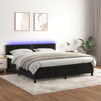 Cama box spring con colchón y LED en terciopelo negro 180x200 cm