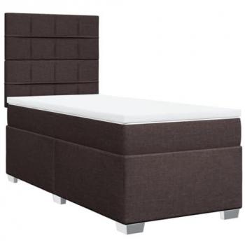Cama Box Spring con colchón de tela marrón oscuro 100x200 cm