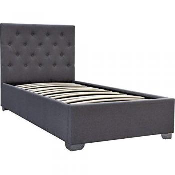 Cama simple con cofre Tino - 90 × 190 cm - Gris - Diseño moderno y funcional