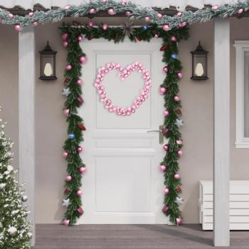 Corona de bolas de Navidad poliestireno rosa 175 cm
