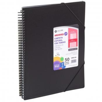 Carpeta con Fundas Archivex-Star Carchivo A4 60 Fundas Espiralada Color Negro