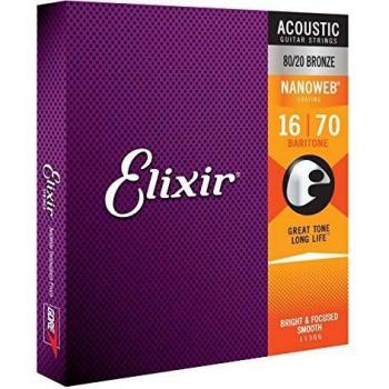 Elixir Nanoweb 80/20 Bronze Baritone Acoustic Guitar Strings 16-70