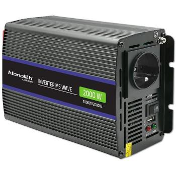 Qoltec Monolith 2000 MS - Convertidor de Voltaje Inversor 12V a 230V, Potencia de Salida 1000/2000W, Con Puerto USB