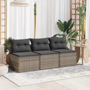 Armless Garden Sofa Set with Cushions - 2 Pieces Gray Poly Rattan