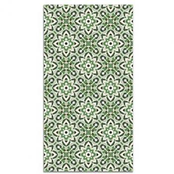 Alfombra Vinílica Antideslizante e Ignífuga Azulejo Oriental Floreada Verde 80x250 cm - Alfombra Cocina y Salón