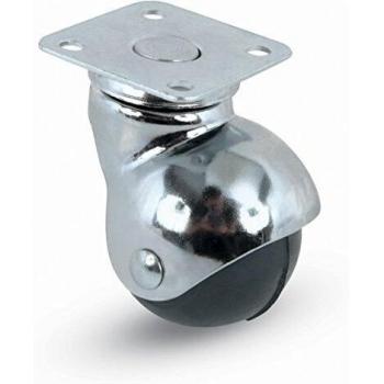 Rueda giratoria esférica de goma con placa, diámetro 30 mm, base 40x40 mm, altura 52 mm, capacidad de carga 20 kg