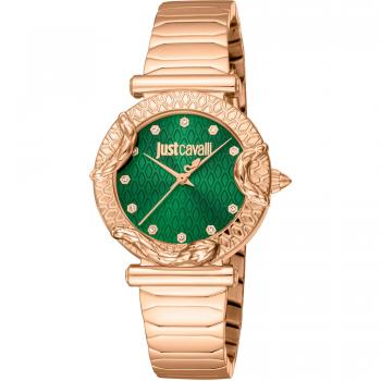 Reloj de pulsera Just Cavalli Animalier Atrani - JC1L234M0245, correa color: Oro rosa, Dial Verde botella, Mujer