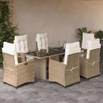 Set de comedor de jardín 7 piezas con cojines beige de Polyrattan