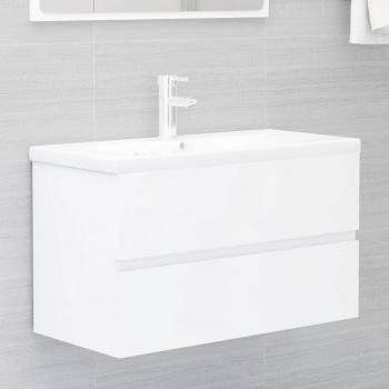 Mueble con lavabo aglomerado blanco, madera de ingeniería blanca, fregadero blanco integrado en madera de múltiples capas