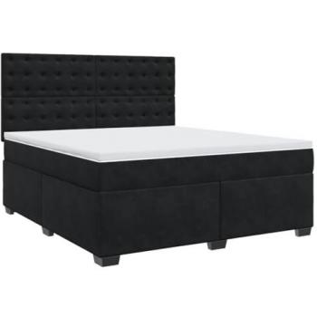 Cama box spring con colchón terciopelo negro 180x200 cm