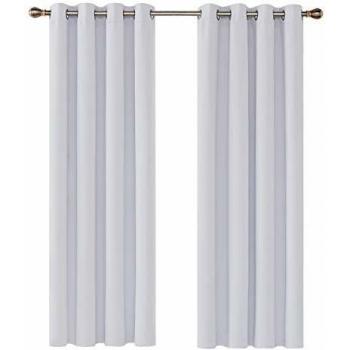 Deconovo Cortinas Opacas Térmicas Aislantes y Ruido Reducción con Ojales 2 Paneles 135 x 240 cm Gris Blanco