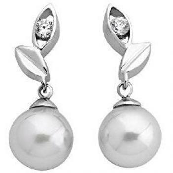 Majorica - Pendientes, 8 mm perlas y circonitas blancas redondas