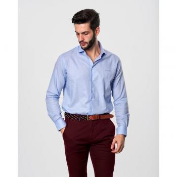 Spagnolo - Camisa dobby hombre slim liso en azul claro