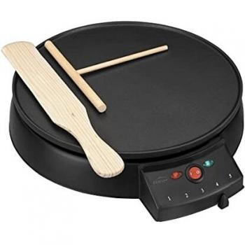 Lacor 235Y122 Crepera Eléctrica Black, Placa para Hacer Creps, Base de Aluminio Antiadherente, Espátula y Rastrillo Incluído, Temperatura máx 200ºC, 1000 W, Libre de BPA, Negro