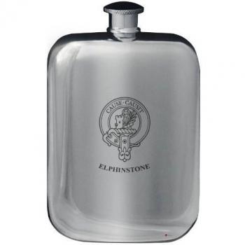 Elphinstone Family Crest Design Pocket Hip Flask 6oz Rounded Polished Pewter