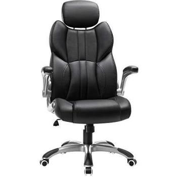 Silla de oficina giratoria ergonómica con apoyabrazos abatibles, base de estrella de nylon, carga máxima de 150 kg, color negro