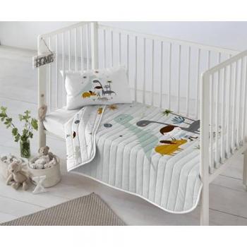 Colcha Bouti Reversible para Cuna/Maxicuna de Dinos - Algodón Extra Suave - Fabricado en España